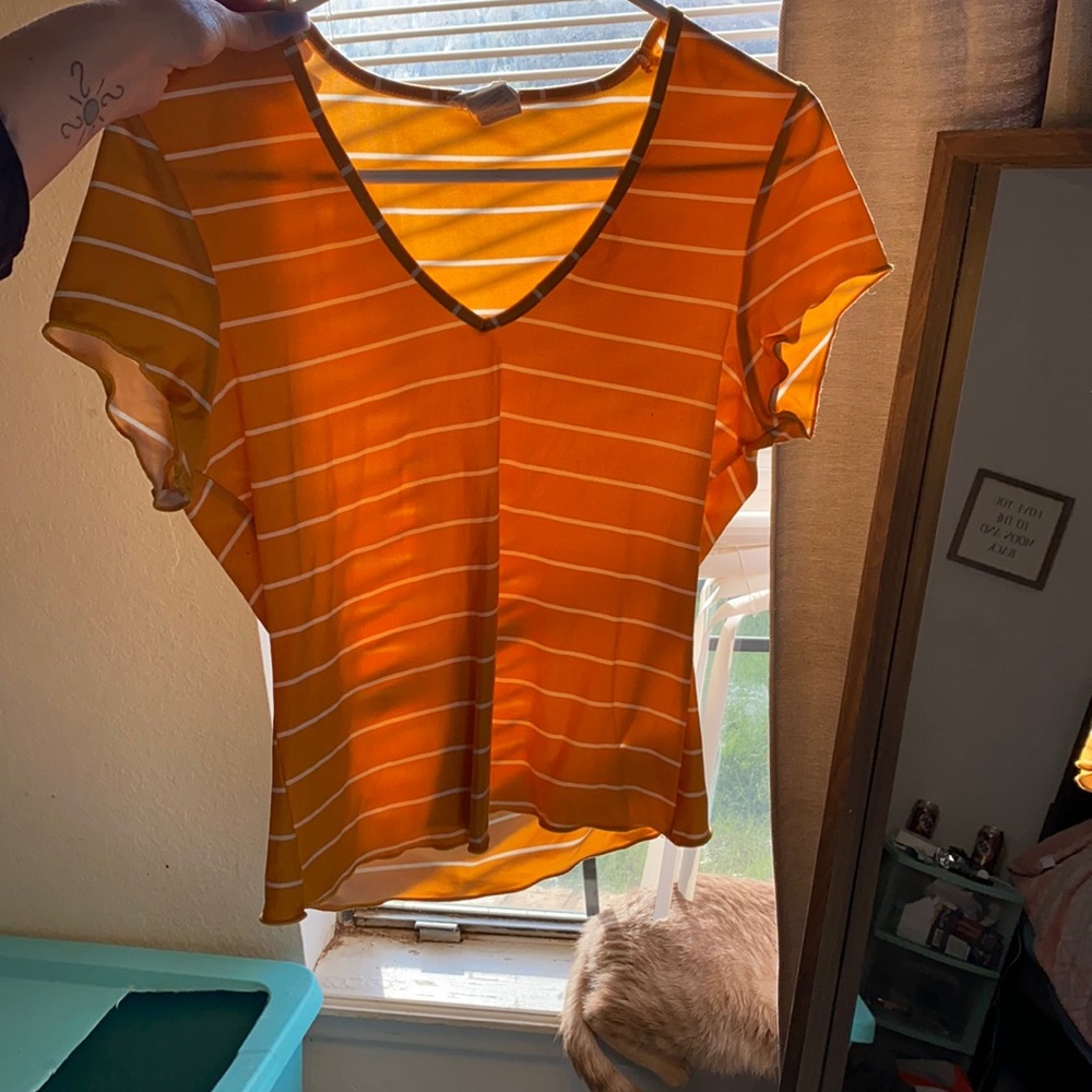 Mustard colored striped crop top